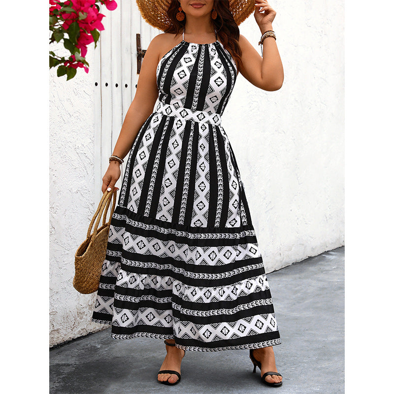 Black & White Sexy Backless Maxi Dress