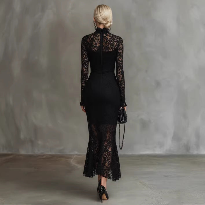 Black Lace Mermaid Maxi Dress
