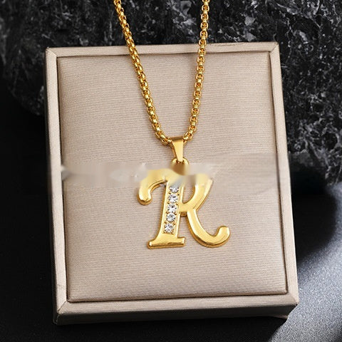 Diamond-Style-Encrusted English Alphabet Classic Necklace
