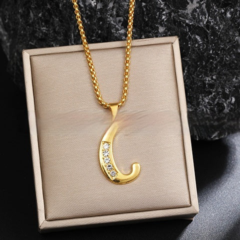 Diamond-Style-Encrusted English Alphabet Classic Necklace
