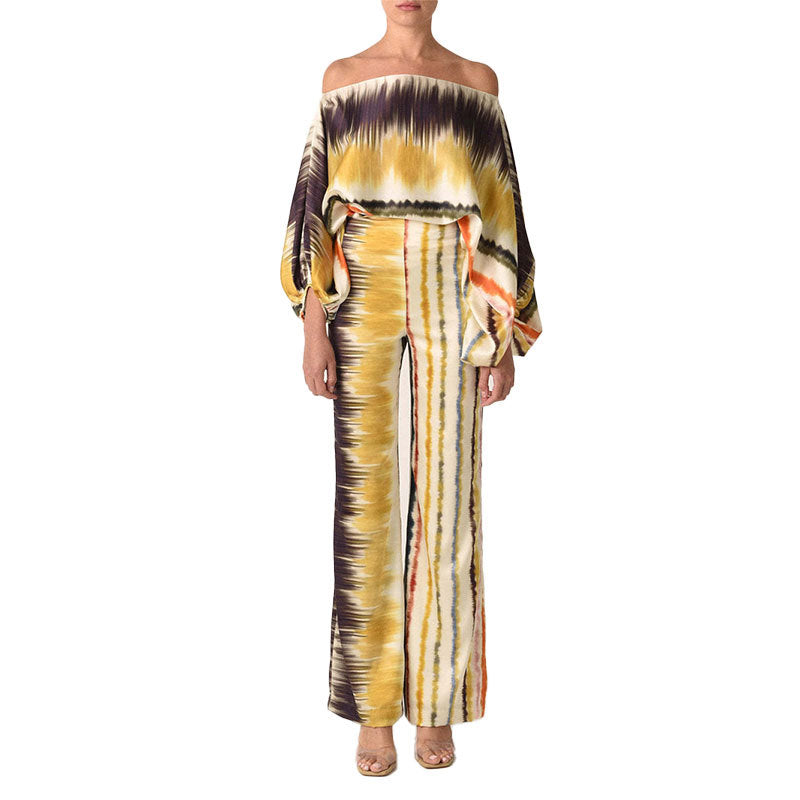 Chic Printed Batwing Sleeve Top & Wide-Leg Pants Set