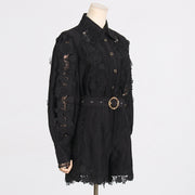 French Style Temperament Elegant Style Fashion Polo Collar Embroidered Lace Shirt Shorts Suit