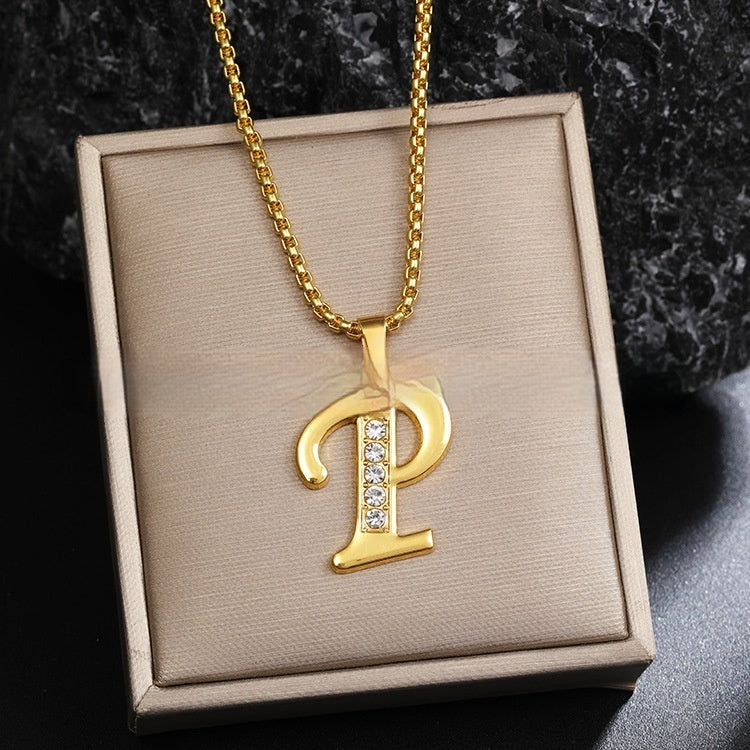 Diamond-Style-Encrusted English Alphabet Classic Necklace