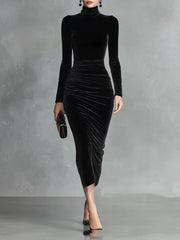 Black Velvet Sexy Half Turtleneck Classic Dress