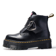 Edgy Heart Detail Platform Ankle Boots