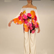 Chic Printed Batwing Sleeve Top & Wide-Leg Pants Set