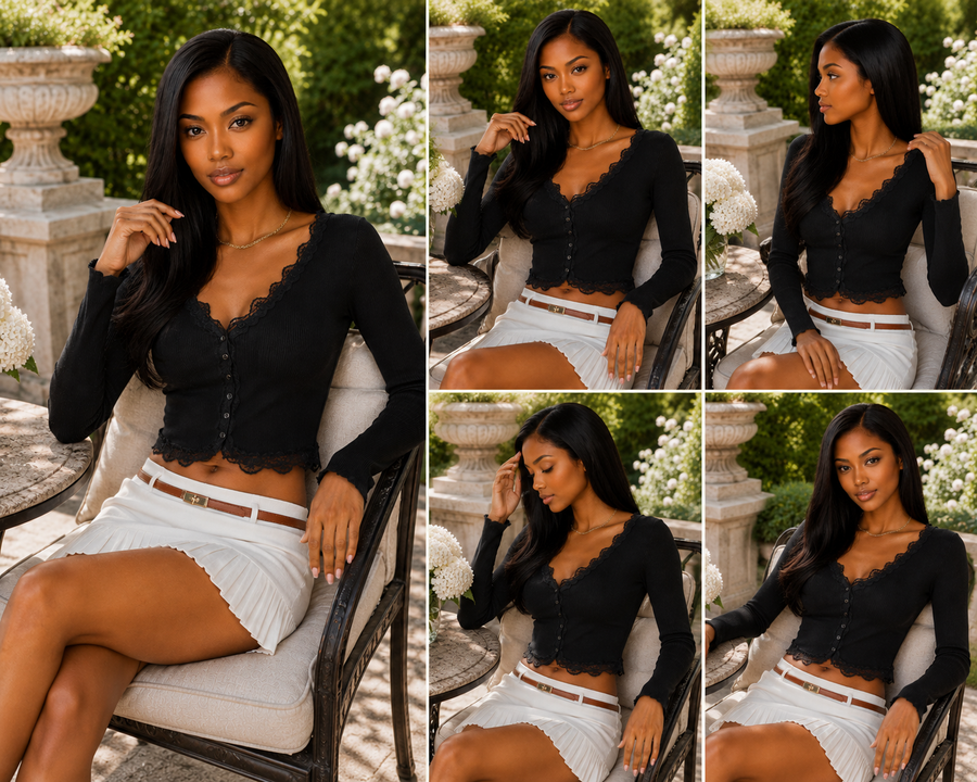 Sexy Lace Ribbed Long Sleeve Top