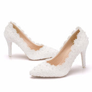 Elegant Pearl Lace Bridal Stiletto Heels