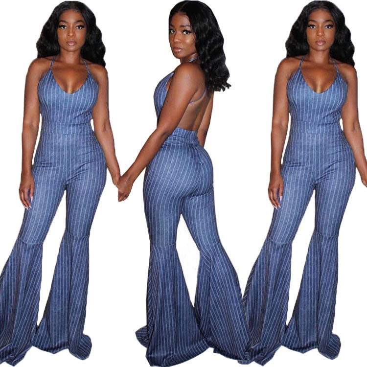 Striped printed cool jumpsuit