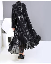 Black Loose Chiffon Ruffle Dress
