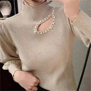 Beaded Half Turtleneck Puff Sleeve Long Sleeve Bottoming Top