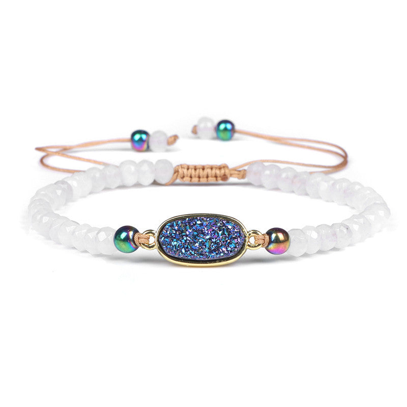 Natural Stone Woven Bracelet with Beads and Quartz Adjustable Rope