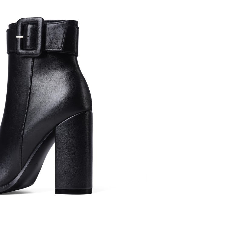 Glam Buckle Thick Heel Ankle Boots