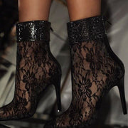 Sexy Lace Mesh Mid Heel Boots