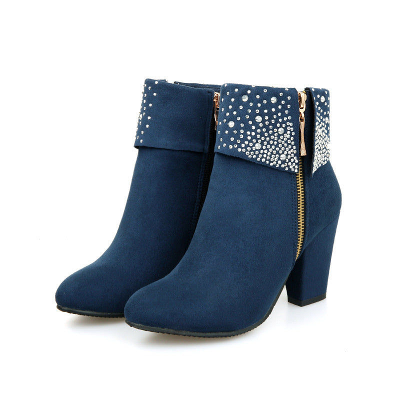 Elegant Rhinestone Nubuck Ankle Boots