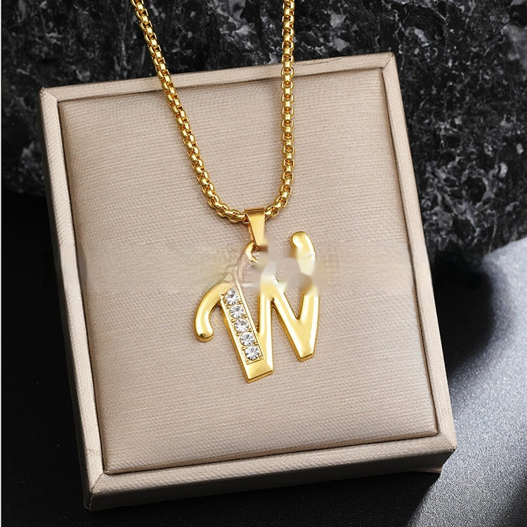 Diamond-Style-Encrusted English Alphabet Classic Necklace