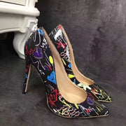 Sexy Graffiti Print Pointed Stiletto Heels