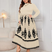 Printed Black Loose Long Sleeve Dress
