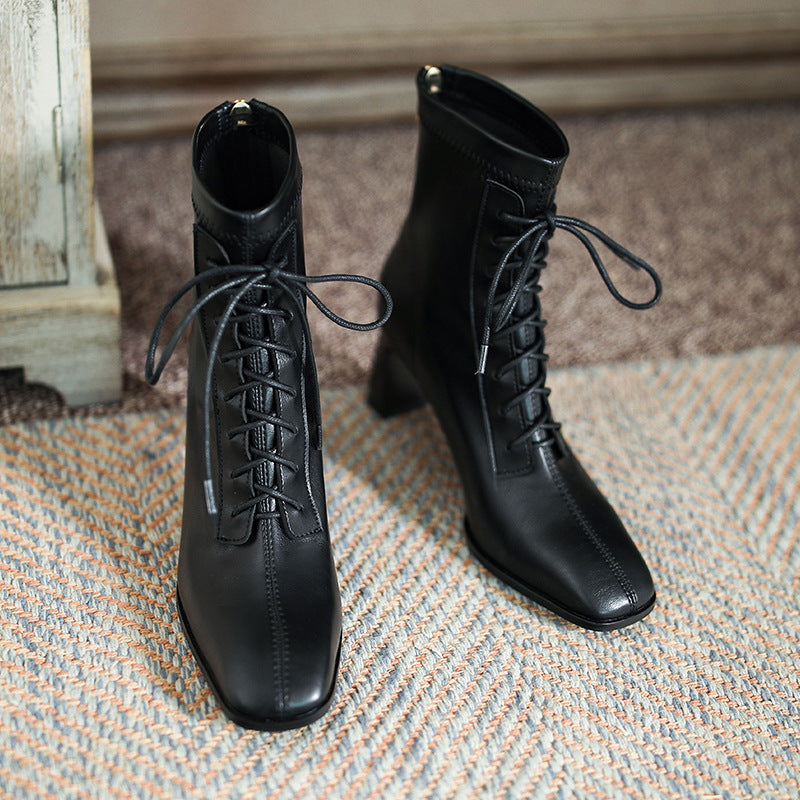 Sleek Square Toe High Heel Boots