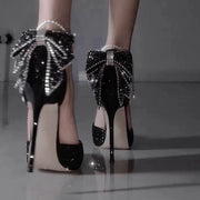 Glam Black Sequin Bow Pointed Toe Heels