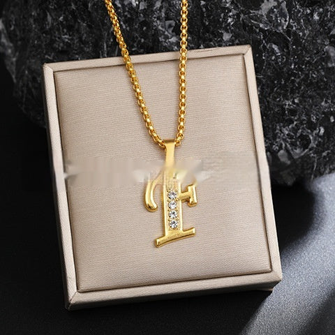 Diamond-Style-Encrusted English Alphabet Classic Necklace