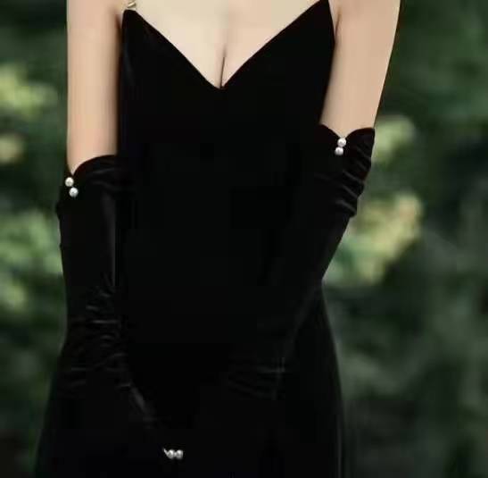 French Sexy Retro Audrey Hepburn High-end Long Black Gloves
