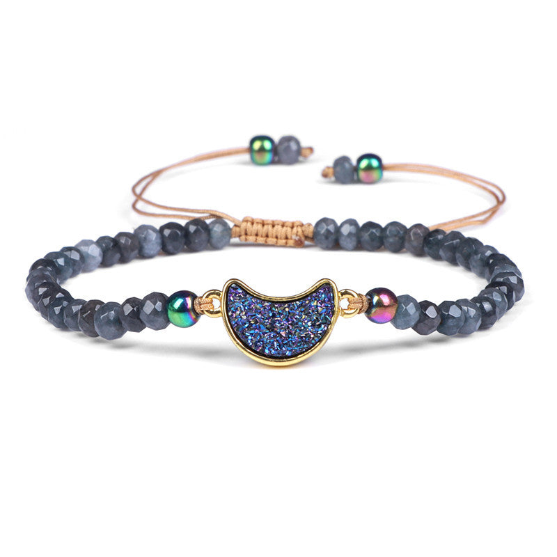 Natural Stone Woven Bracelet with Beads and Quartz Adjustable Rope