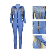 Fringed Denim Cool Jumpsuit