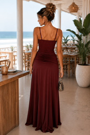 Super Sexy Strap Textured Split Dress