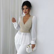 Elegant Stitching Long Sleeve Vest Top