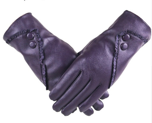 Chic PU gloves with lace and buttons