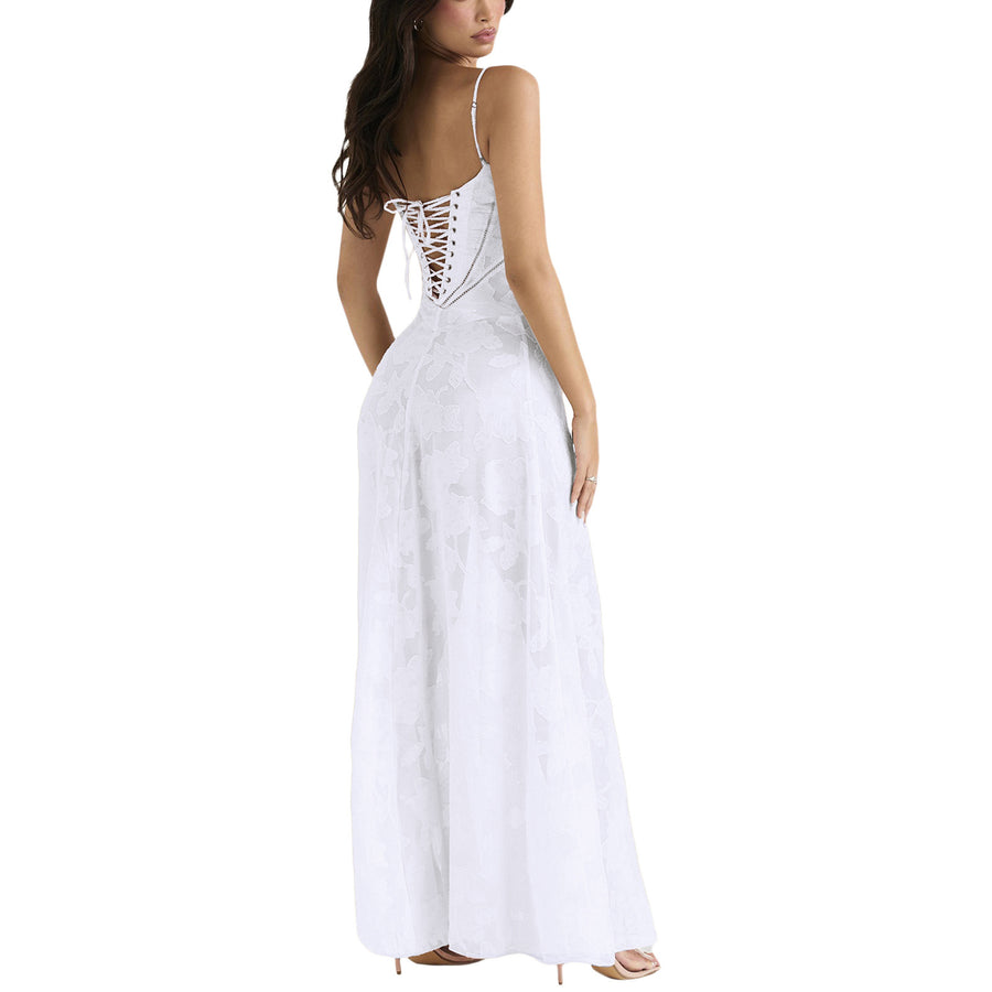 Suspender Lace Long Dress Strapless Collar Elegant Evening Dresses
