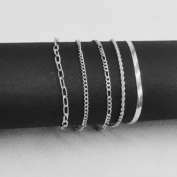 5pcs Silver Classic Bracelets Set