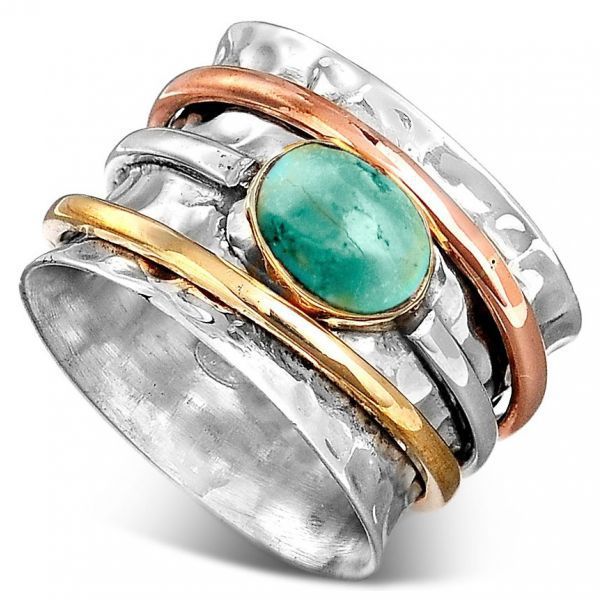 Vintage Turquoise Plated Tri-Color Beautiful Ring with Unique Design