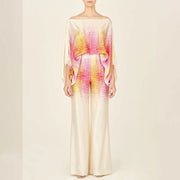 Chic Printed Batwing Sleeve Top & Wide-Leg Pants Set
