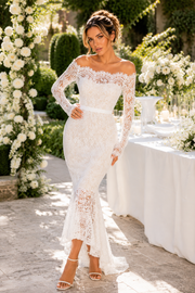 White Evening Dress with Sexy Lace Pattern