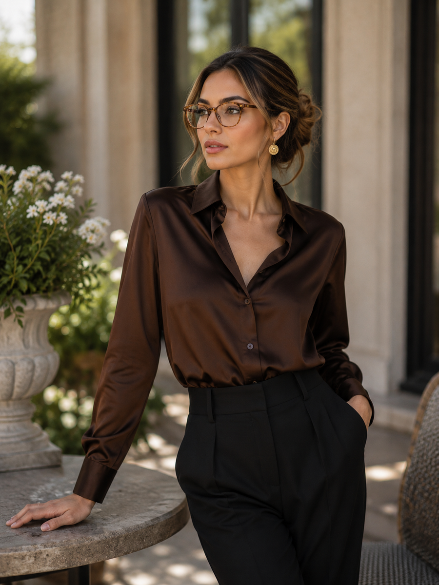 Elegant Satin Long Sleeve Blouse