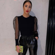 Mesh long sleeve patchwork sexy women's jumpsuit