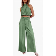 Chic Sleeveless Crop Top & Wide-Leg Pants Set