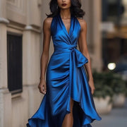 Elegant Deep V-neck Irregular Sexy Saten Dress