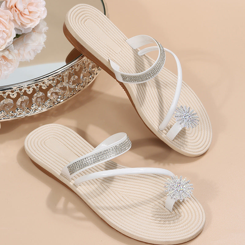 Glam Summer Sandals with Rhinestone Flower Detail