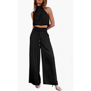 Chic Sleeveless Crop Top & Wide-Leg Pants Set