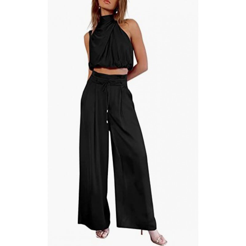 Chic Sleeveless Crop Top & Wide-Leg Pants Set