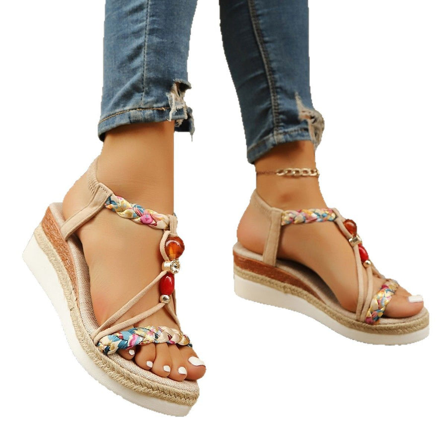 Glam Rhinestone Beaded Platform Wedge Heels