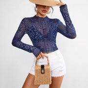 Cool Mesh Printed Long-Sleeve Top