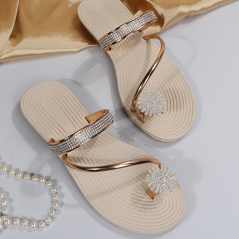 Chic Summer Sandals with Rhinestone Flower Detail