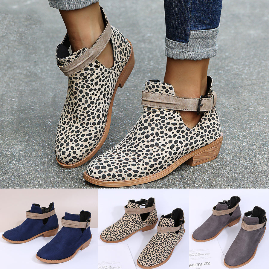 Buckle Ankle Boots - Leopard V Cutout