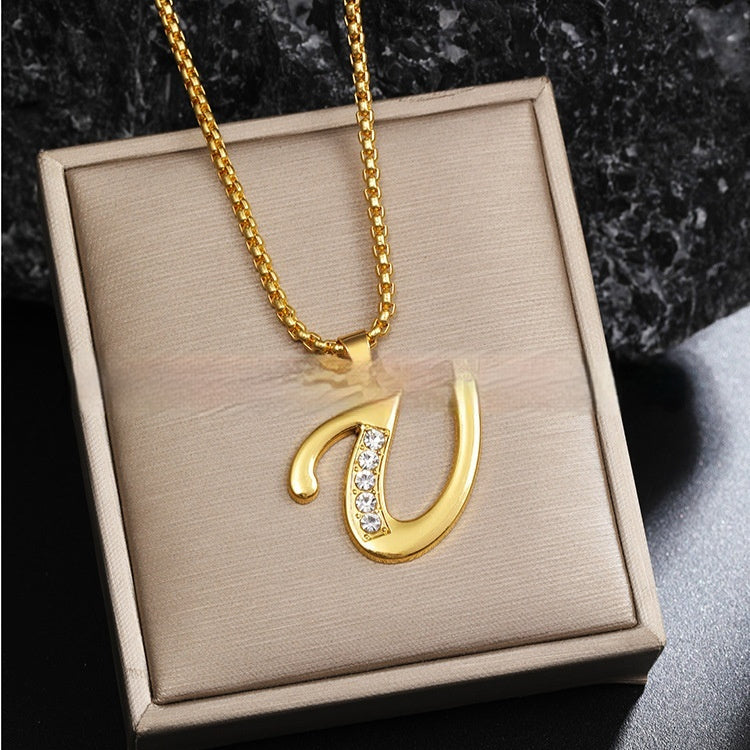 Diamond-Style-Encrusted English Alphabet Classic Necklace