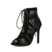 Sexy Lace-Up Mesh Peep Toe Ankle Heels