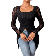 Lace Stitching Long Sleeve Irregular Top